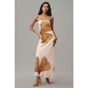 NWT! Anthropologie The Fleur Strapless Satin Maxi Slip Dress Size XL 🟤